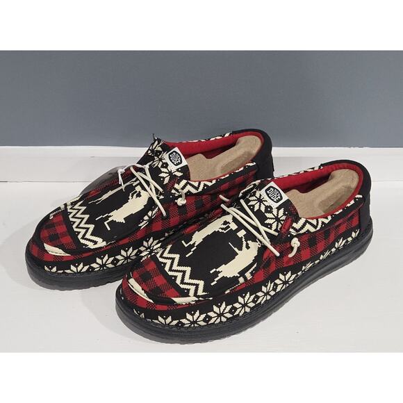 Hey Dude Men's Wally Holiday Cheers Shoes Sz 10 Christmas Reindeer Black New - Picture 2 of 11